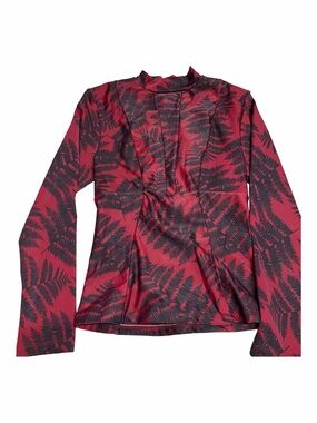 NEW Mikoh Women’s “Lowers” Long Sleeve Rash Guard Swim Shirt in Burgundy Print